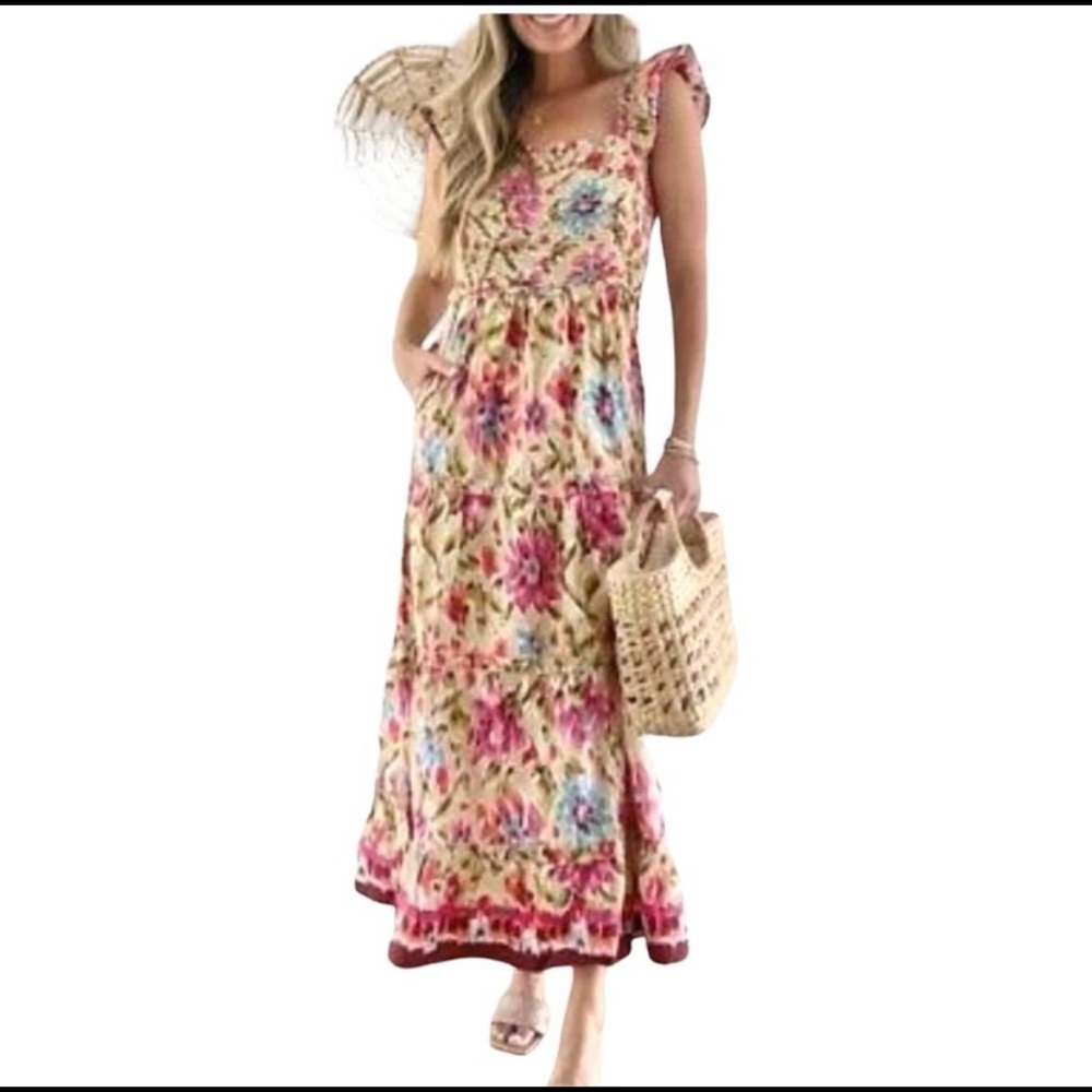 House of Harlow 1960 Zoey Ruffle Sleeve Tiered Maxi Dress